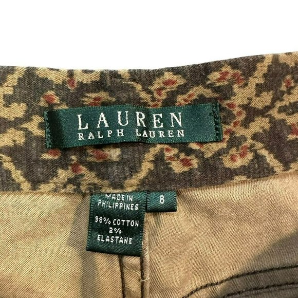 Lauren Ralph Lauren Brown Pattern Slim Straight Leg Pants Womens 8 - Picture 3 of 6